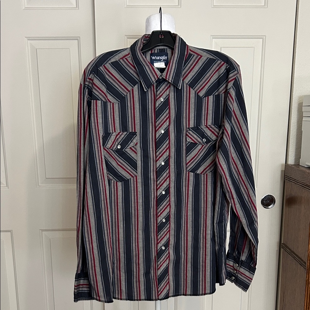 Wrangler Men's Casual Striped Shirt - Blue, Red & Gray